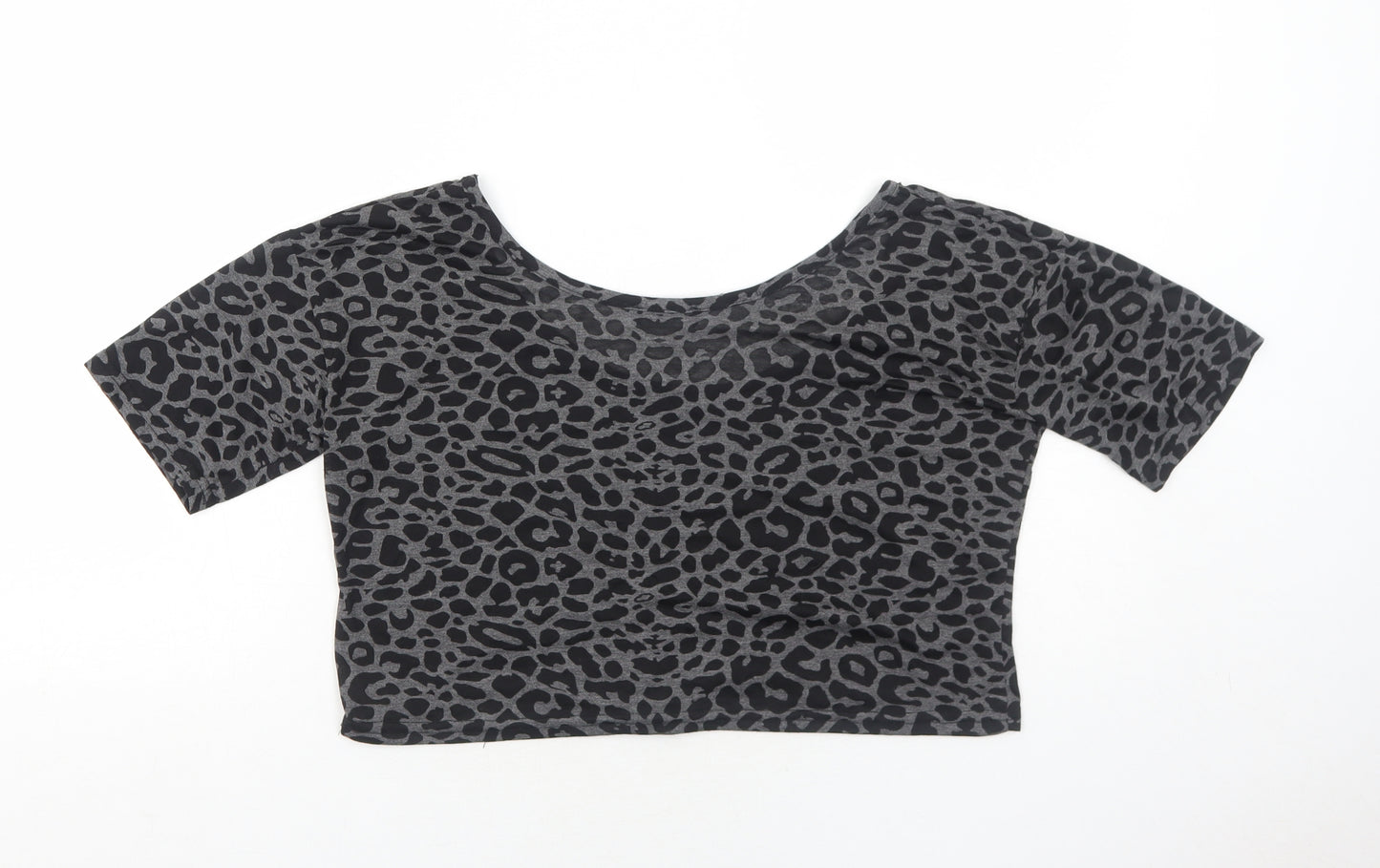 OKAY Womens Grey Animal Print Polyester Cropped T-Shirt Size 8 Round Neck - Leopard Print
