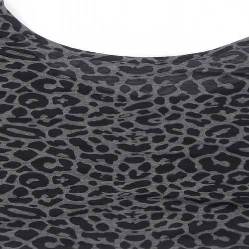 OKAY Womens Grey Animal Print Polyester Cropped T-Shirt Size 8 Round Neck - Leopard Print