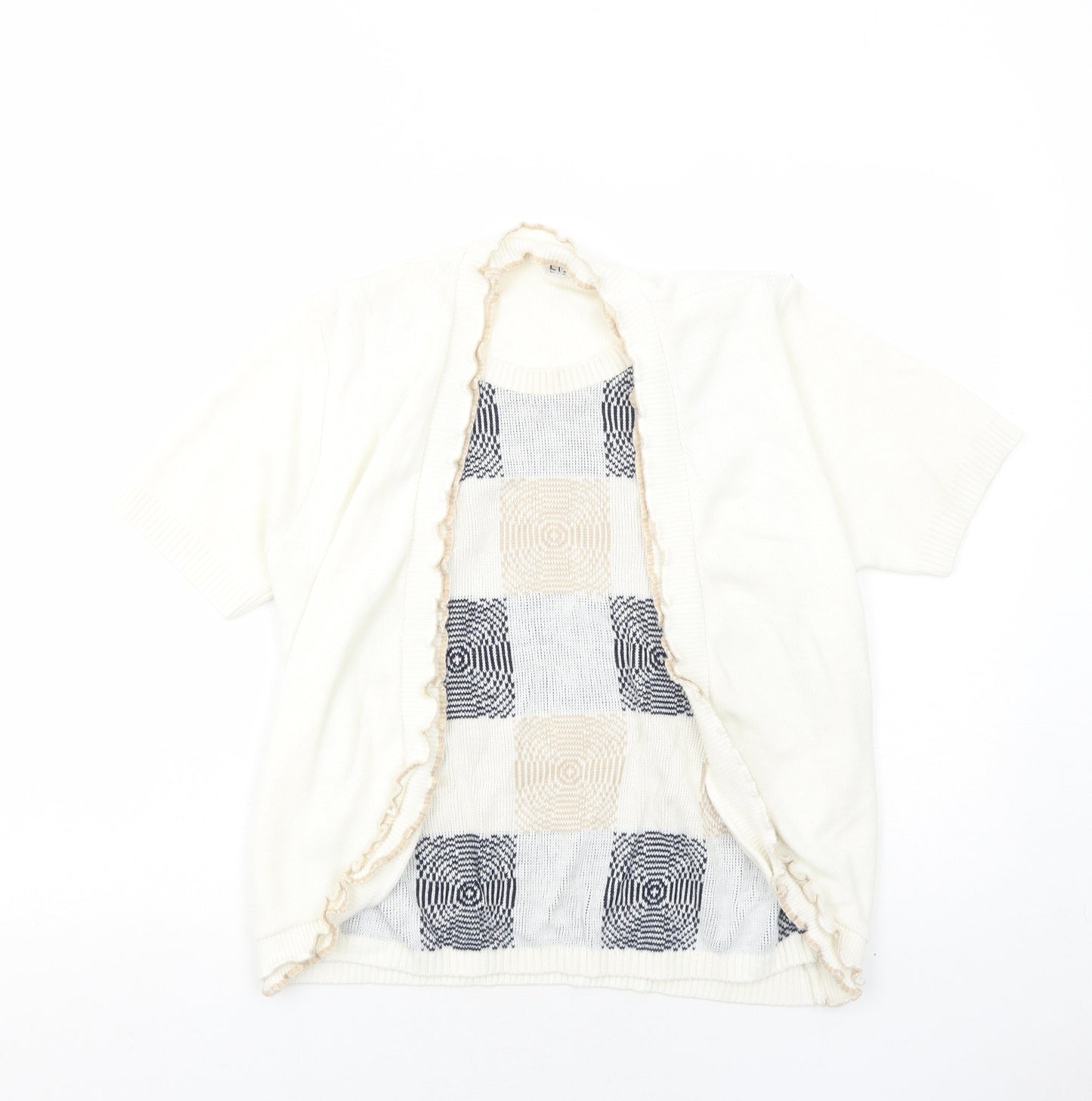 Lizzi Clarke Womens Ivory Round Neck Geometric Acrylic Cardigan Jumper Size S - Twin Set