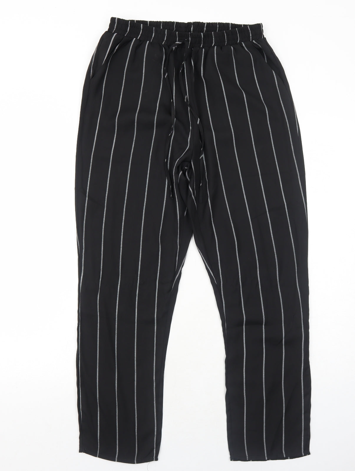 Missguided Womens Black Striped Polyester Trousers Size 12 Regular