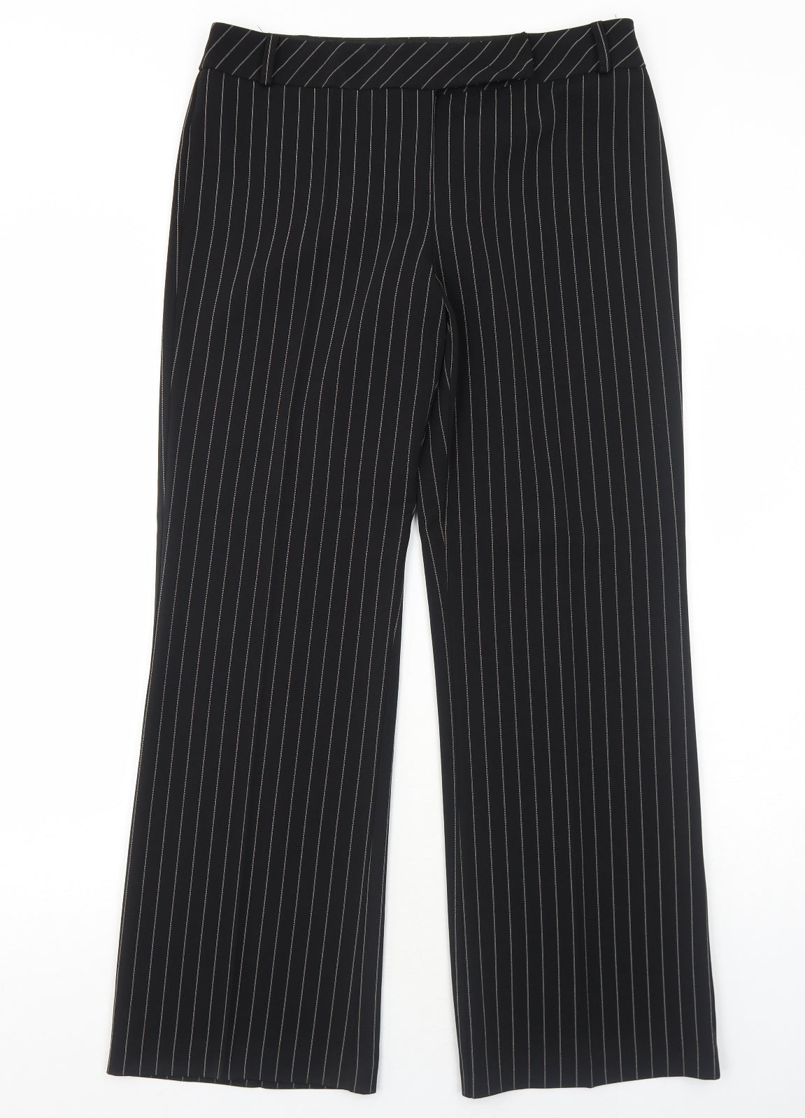 Dorothy Perkins Womens Black Striped Polyester Dress Pants Trousers Size 14 Regular Zip