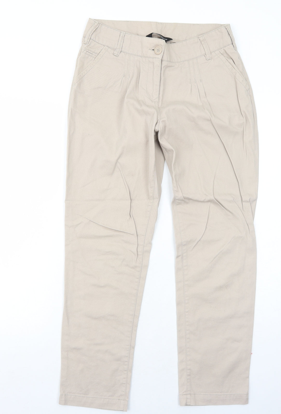 Dorothy Perkins Womens Beige Cotton Trousers Size 8 Regular Zip