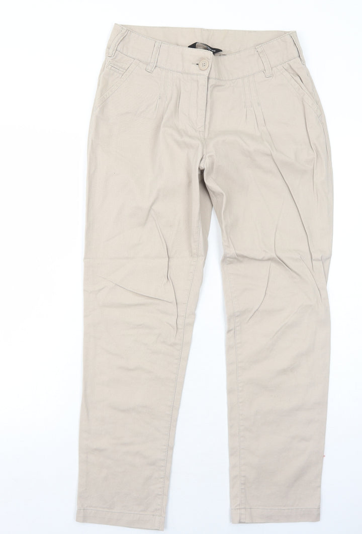 Dorothy Perkins Womens Beige Cotton Trousers Size 8 Regular Zip