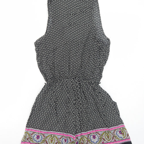 Brave Soul Womens Black Geometric Viscose Playsuit One-Piece Size S Button