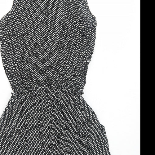 Brave Soul Womens Black Geometric Viscose Playsuit One-Piece Size S Button