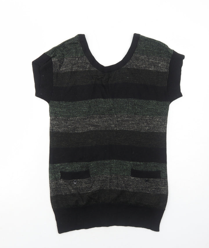 DC Womens Green Round Neck Striped Acrylic Pullover Jumper Size M