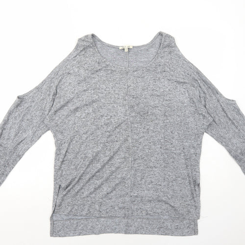 Bleuh Ceil Womens Grey Geometric Polyester Basic Blouse Size M Round Neck - Cold Shoulder