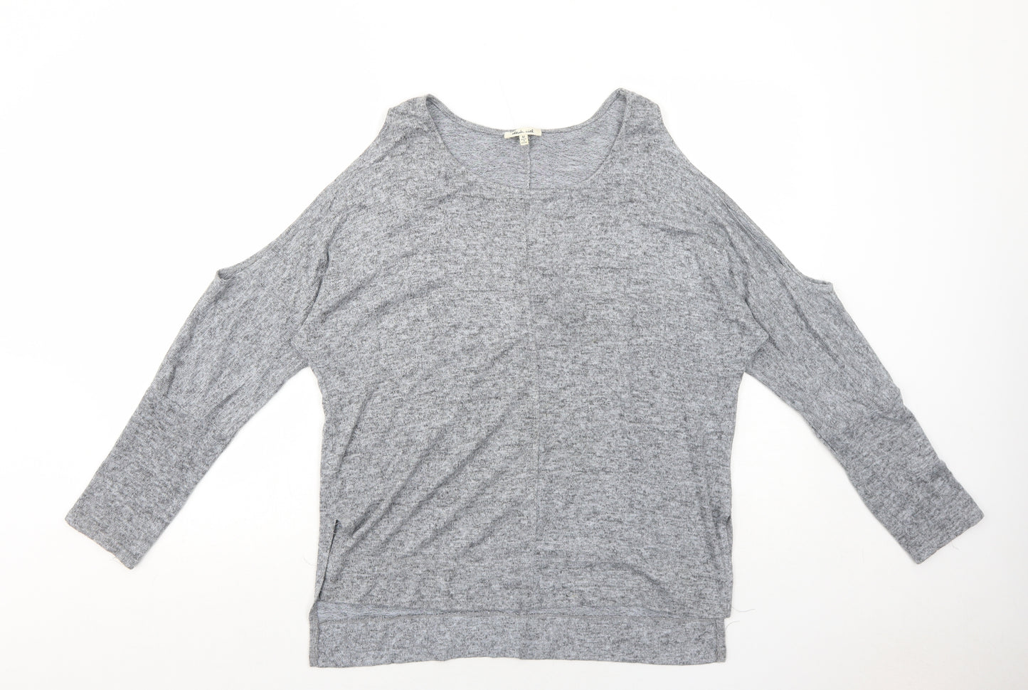Bleuh Ceil Womens Grey Geometric Polyester Basic Blouse Size M Round Neck - Cold Shoulder