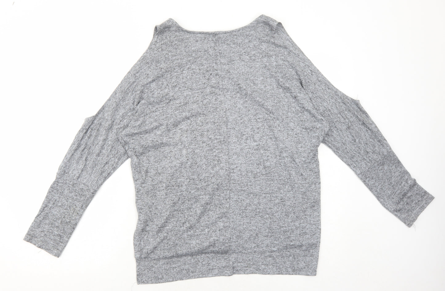 Bleuh Ceil Womens Grey Geometric Polyester Basic Blouse Size M Round Neck - Cold Shoulder