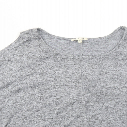 Bleuh Ceil Womens Grey Geometric Polyester Basic Blouse Size M Round Neck - Cold Shoulder