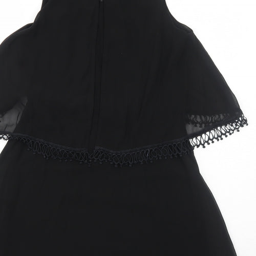 Luc-Ce Womens Black Polyester Fit & Flare Size S Round Neck Zip