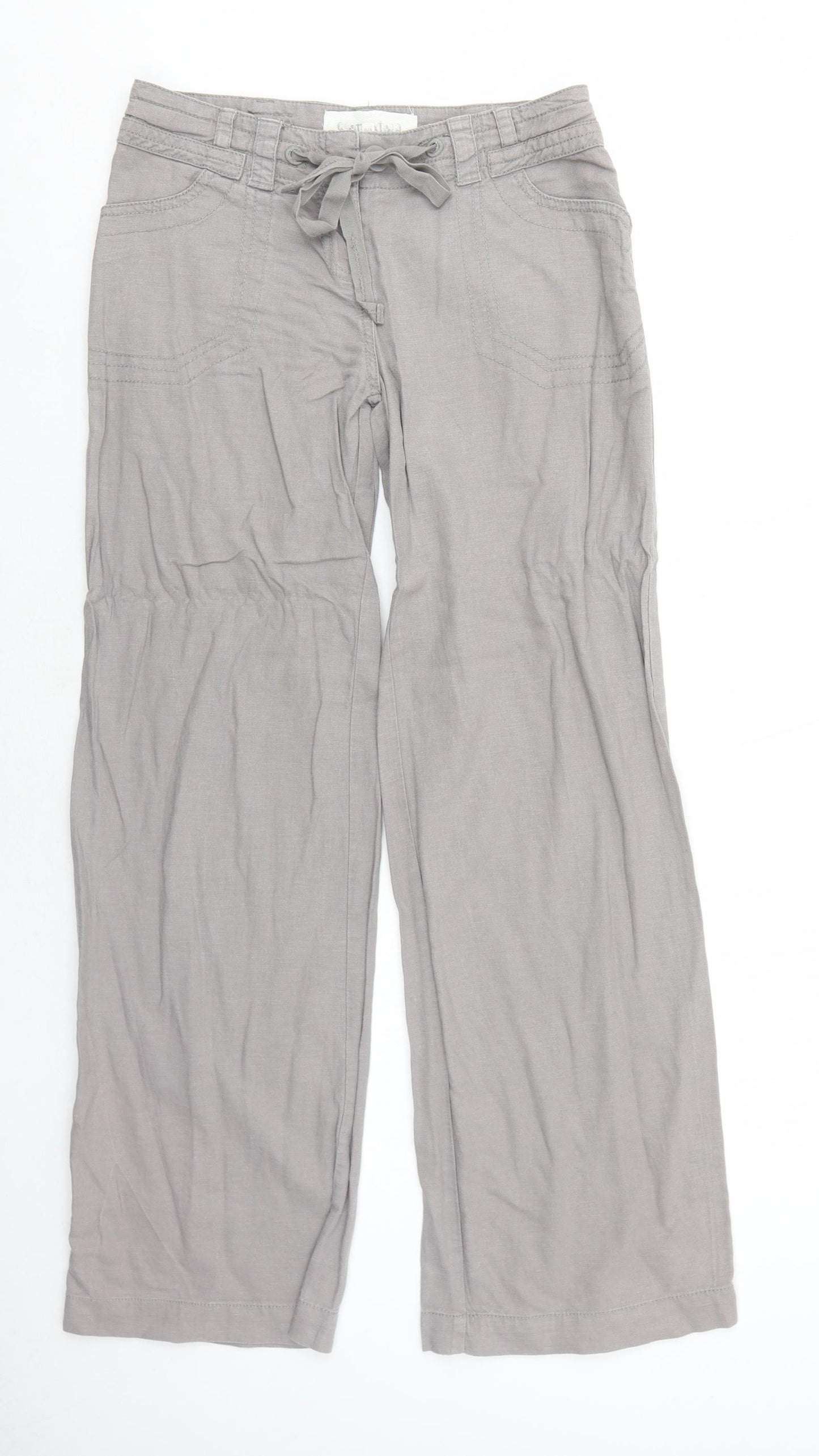 NEXT Womens Grey Linen Trousers Size 8 Regular Zip
