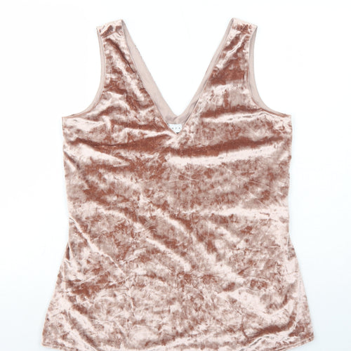 Linea Womens Pink Polyester Basic Tank Size 12 V-Neck