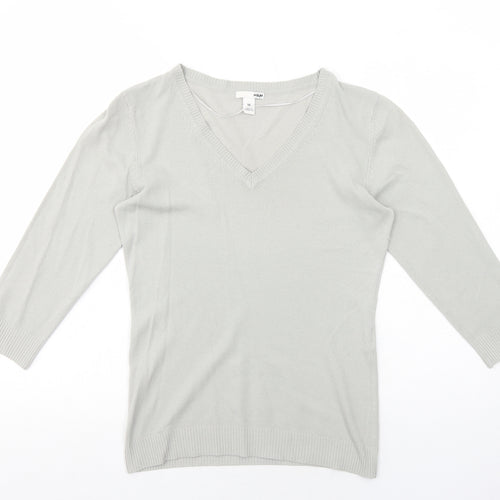 H&M Womens Grey V-Neck Acrylic Pullover Jumper Size M