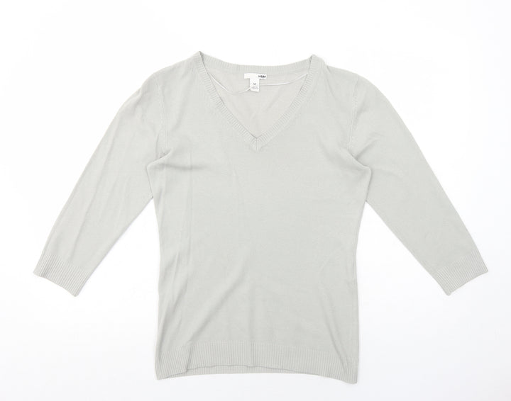 H&M Womens Grey V-Neck Acrylic Pullover Jumper Size M
