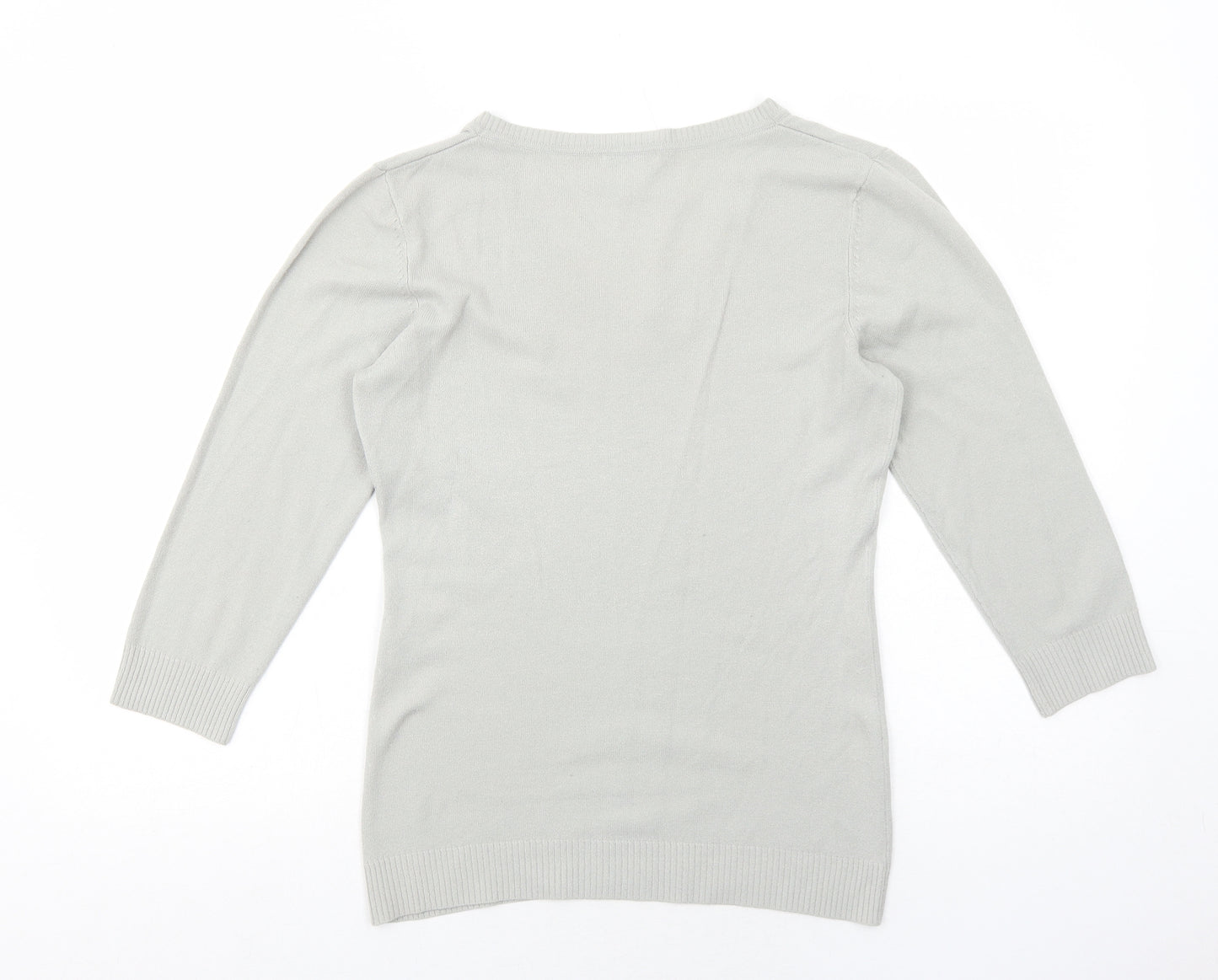 H&M Womens Grey V-Neck Acrylic Pullover Jumper Size M