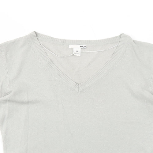 H&M Womens Grey V-Neck Acrylic Pullover Jumper Size M