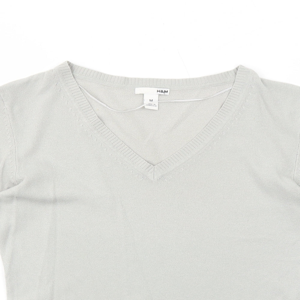 H&M Womens Grey V-Neck Acrylic Pullover Jumper Size M