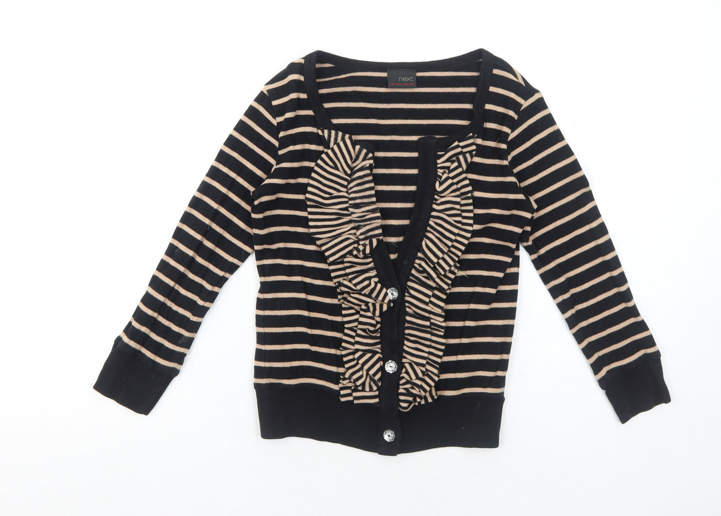 NEXT Girls Black V-Neck Striped Cotton Cardigan Jumper Size 6 Years Button