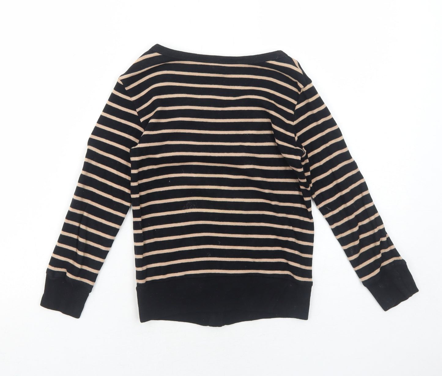 NEXT Girls Black V-Neck Striped Cotton Cardigan Jumper Size 6 Years Button