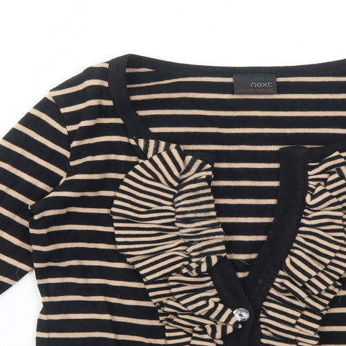 NEXT Girls Black V-Neck Striped Cotton Cardigan Jumper Size 6 Years Button