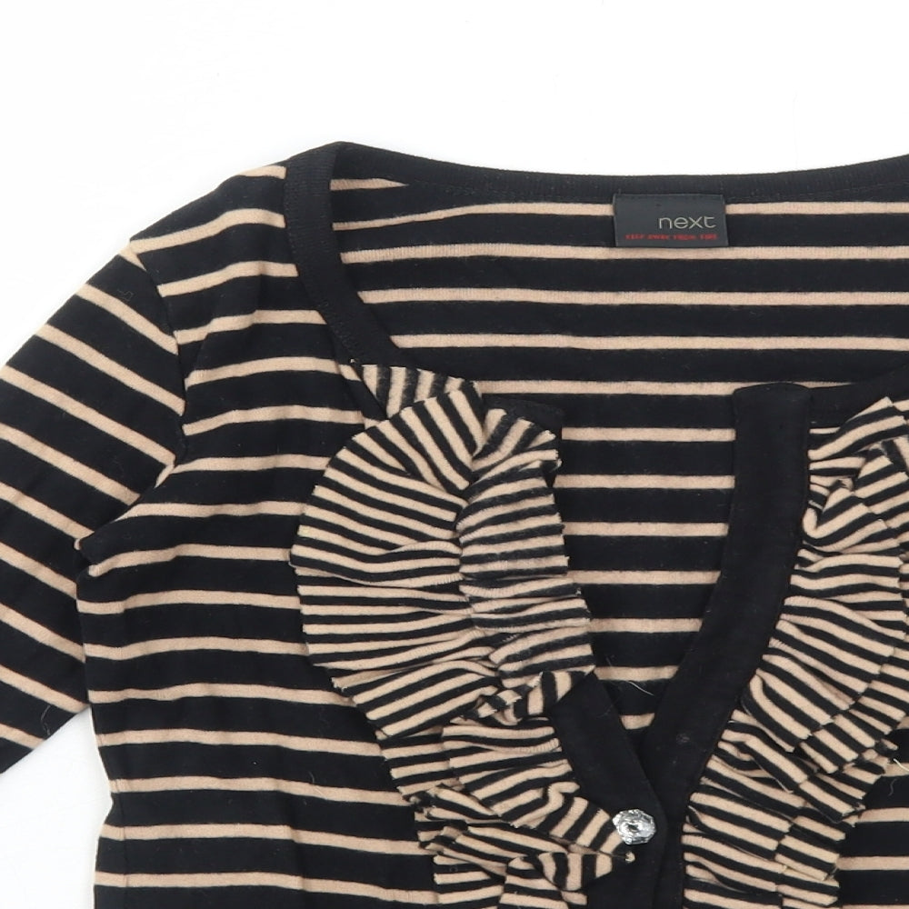 NEXT Girls Black V-Neck Striped Cotton Cardigan Jumper Size 6 Years Button
