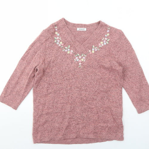 Damart Womens Pink V-Neck Acrylic Pullover Jumper Size 10