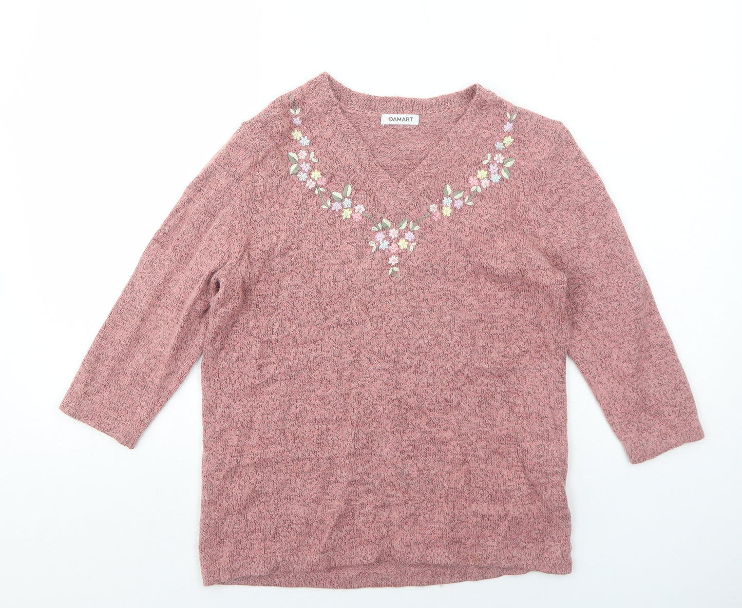 Damart Womens Pink V-Neck Acrylic Pullover Jumper Size 10