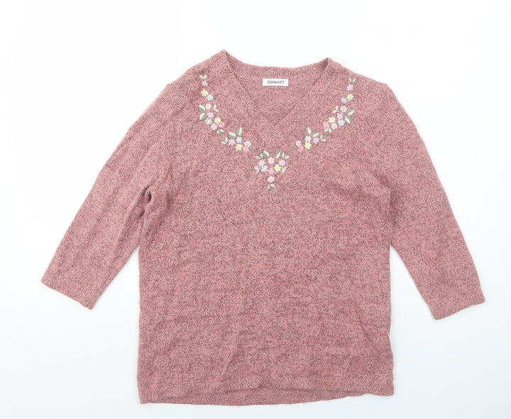 Damart Womens Pink V-Neck Acrylic Pullover Jumper Size 10