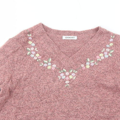 Damart Womens Pink V-Neck Acrylic Pullover Jumper Size 10