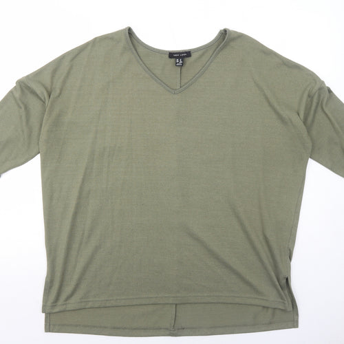 New Look Womens Green V-Neck Polyester Pullover Jumper Size M