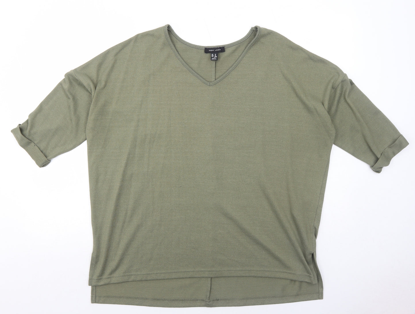 New Look Womens Green V-Neck Polyester Pullover Jumper Size M