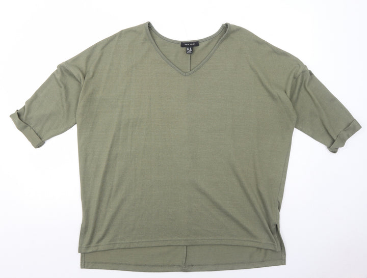 New Look Womens Green V-Neck Polyester Pullover Jumper Size M