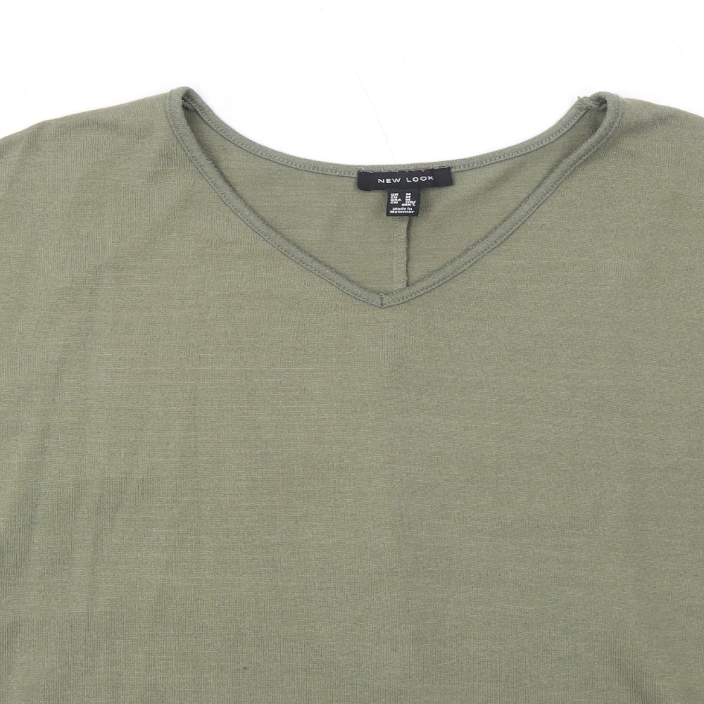 New Look Womens Green V-Neck Polyester Pullover Jumper Size M