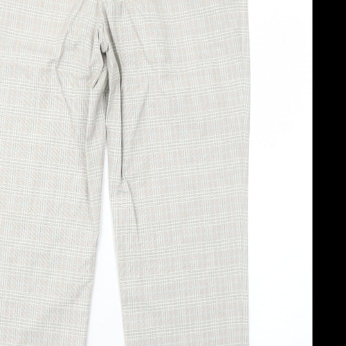 MICHELE Womens Beige Plaid Cotton Trousers Size 16 Regular Zip