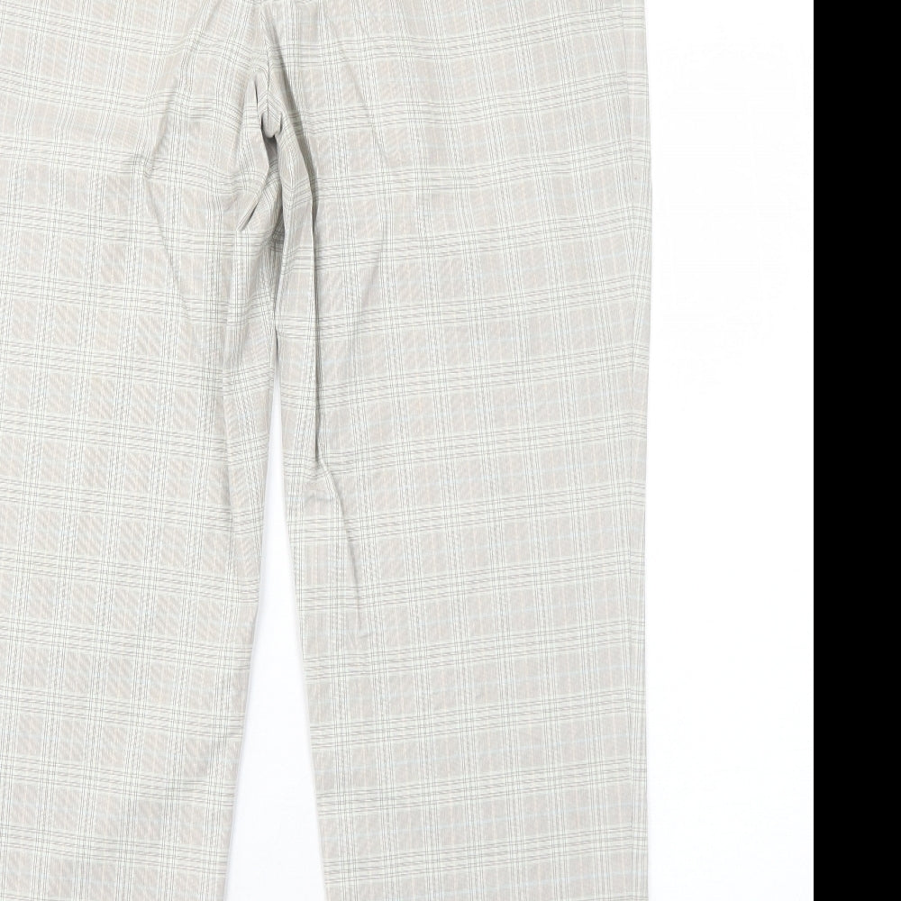 MICHELE Womens Beige Plaid Cotton Trousers Size 16 Regular Zip