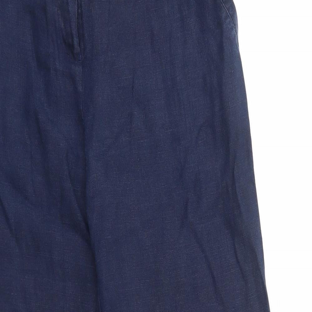 Per Una Womens Blue Linen Trousers Size 12 Regular Zip
