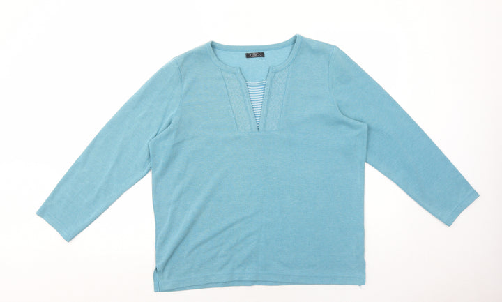 Bonmarché Womens Blue V-Neck Polyester Pullover Jumper Size M