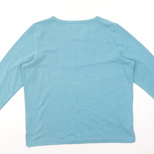 Bonmarché Womens Blue V-Neck Polyester Pullover Jumper Size M