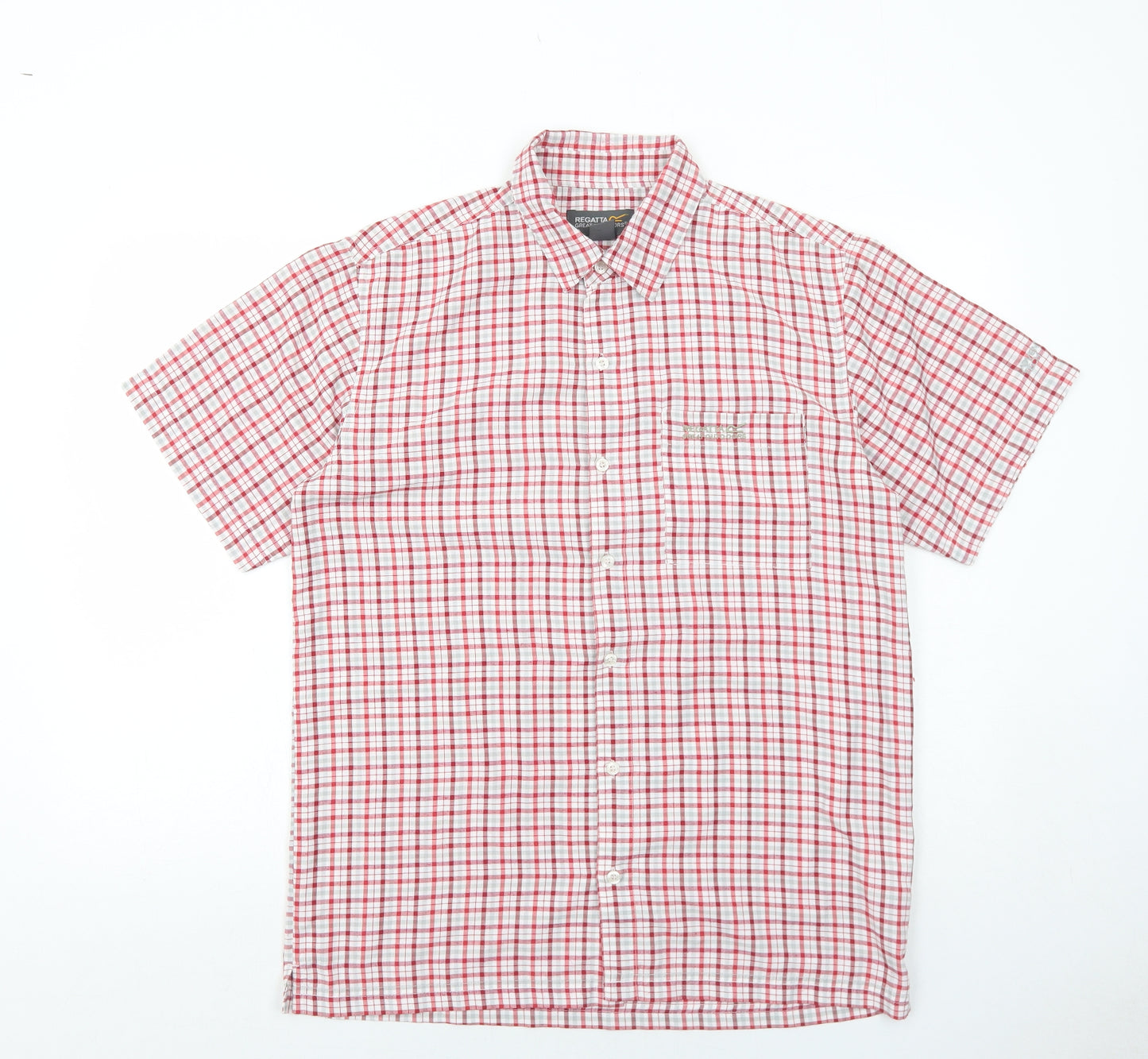 Regatta Mens Red Check Polyester Button-Up Size L Collared Button
