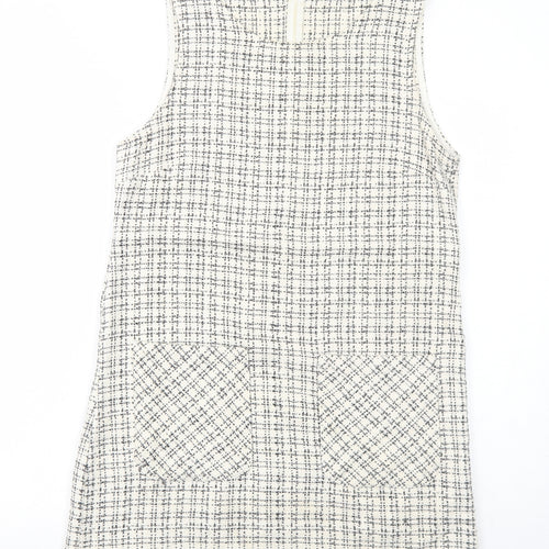 Cooperative Womens Ivory Geometric Cotton Pinafore/Dungaree Dress Size M Round Neck Zip