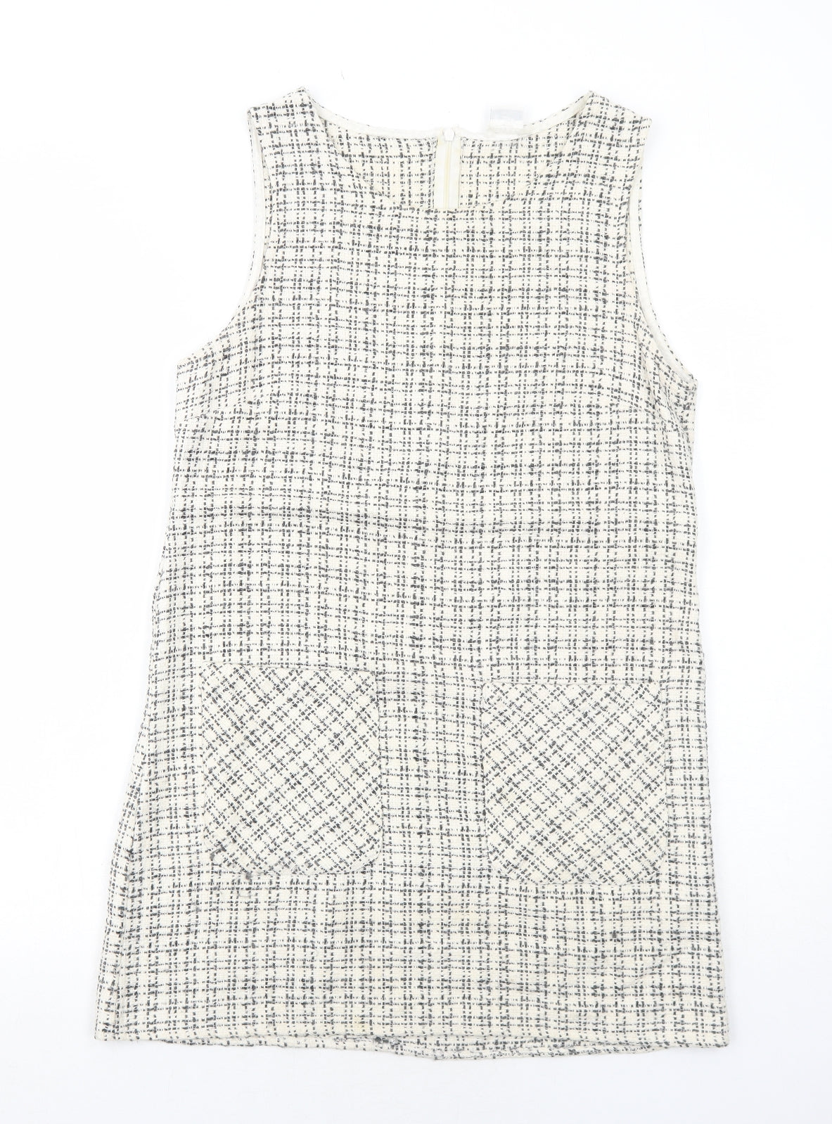 Cooperative Womens Ivory Geometric Cotton Pinafore/Dungaree Dress Size M Round Neck Zip