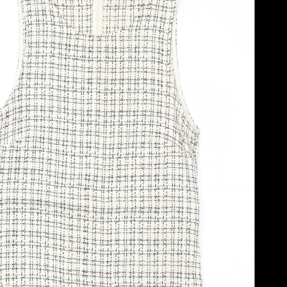 Cooperative Womens Ivory Geometric Cotton Pinafore/Dungaree Dress Size M Round Neck Zip