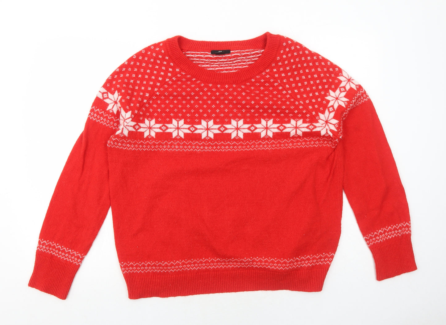 H&M Womens Red Round Neck Fair Isle Polyamide Pullover Jumper Size L