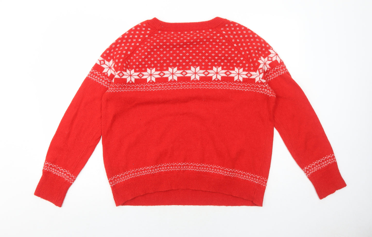 H&M Womens Red Round Neck Fair Isle Polyamide Pullover Jumper Size L