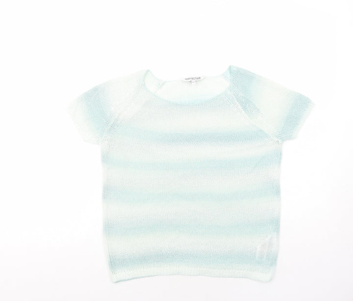 Debenhams Womens Green Round Neck Striped Acrylic Pullover Jumper Size 12