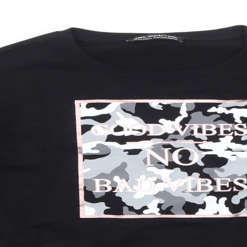 Select Girls Black Cotton Pullover Sweatshirt Size 12-13 Years Pullover - Good Vibes No Bad Vibes