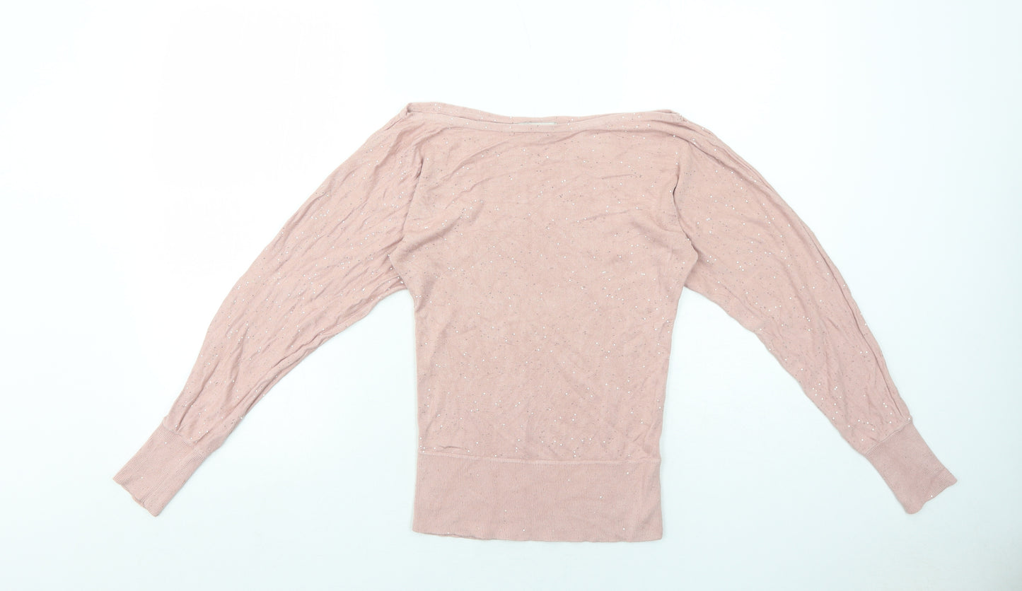 NEXT Womens Pink Boat Neck Viscose Pullover Jumper Size XS