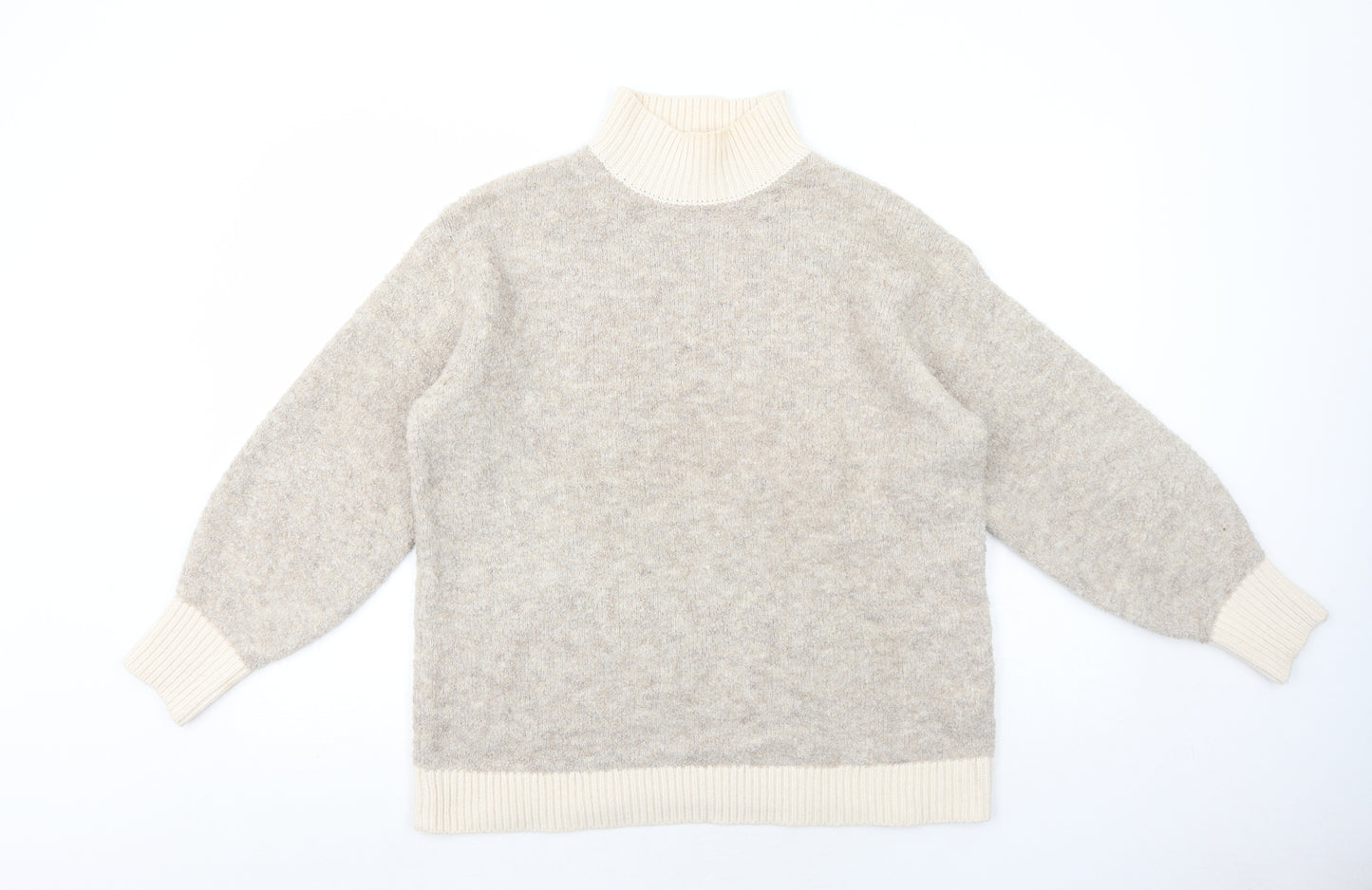 Marks and Spencer Womens Beige High Neck Acrylic Pullover Jumper Size M