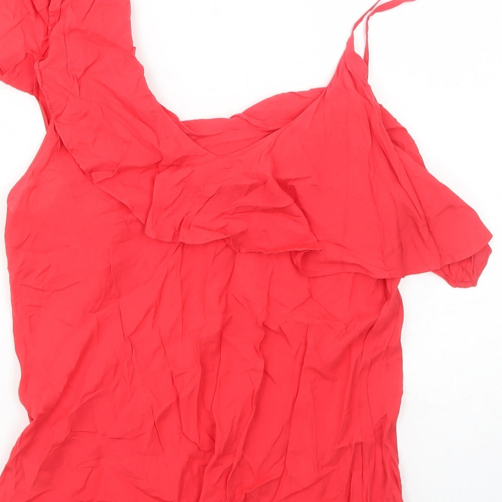 Warehouse Womens Red Viscose Basic Tank Size 14 Round Neck